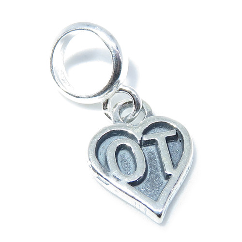 Occupational Therapy dangle bead sterling silver charm .925 OT