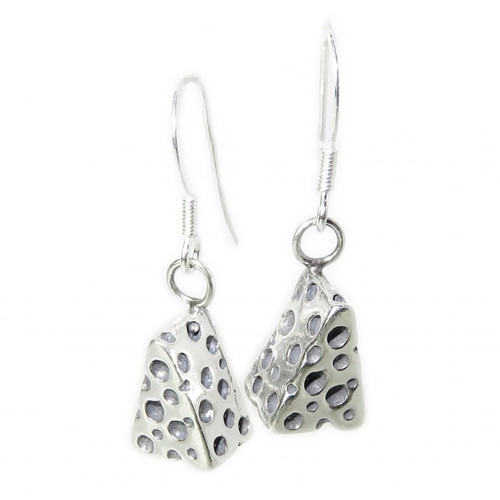 Swiss Cheese sterling silver drop earrings .925 x 1 pair drops