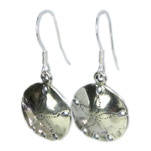 Sand Dollar Shell sterling silver earrings .925 x 1 pair drops