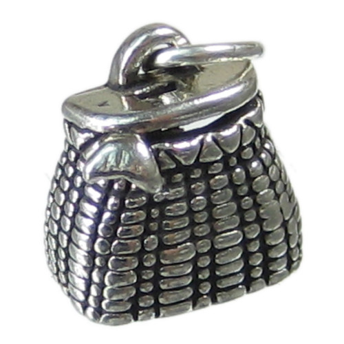 Fishing Creel Basket sterling silver 2D charm .925 Fish charms