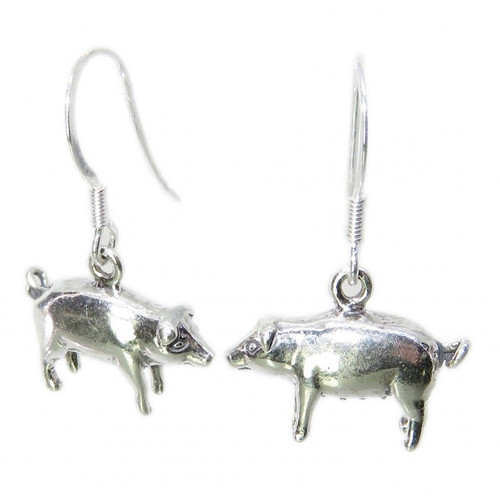 Pig sterling silver earrings .925 x 1 pair pigs piggy drops