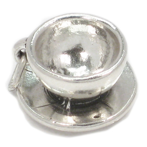 Cup and Saucer sterling silver charm .925 x 1 Tea Coffee Drink charms