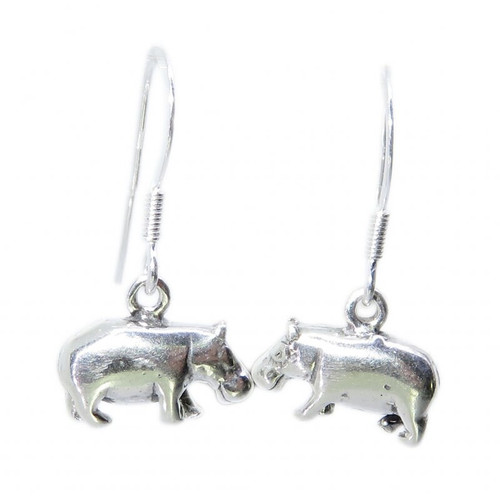 Hippopotamus sterling silver earrings .925 x 1 pair hippos