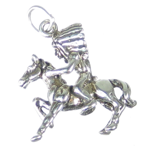 Native American Chief on horseback sterling silver charm .925 x1 Indian