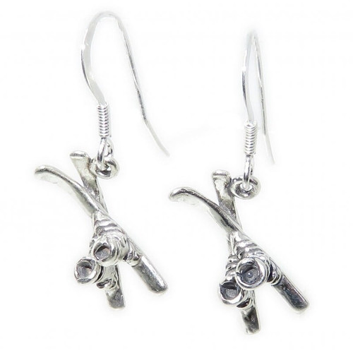 Skiis sterling silver earrings x 1 pair Skiing dangles drops .925