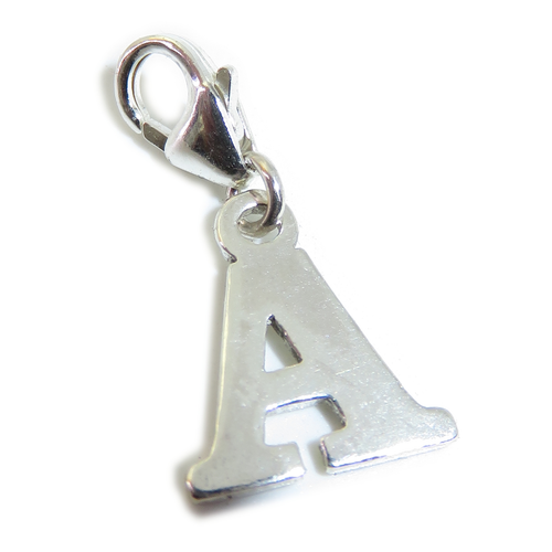 Letter A Initial sterling silver charm on lobster clip .925 x 1 Letters charms