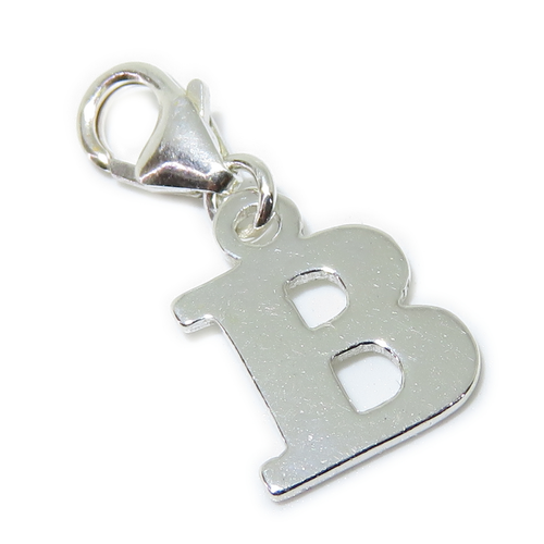 Letter B Initial sterling silver charm on lobster clip .925 x 1 Letters charms