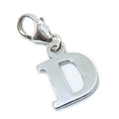 Letter D Initial sterling silver charm on lobster clip .925 x 1 Letters charms