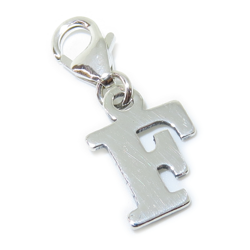 Letter F Initial sterling silver charm on lobster clip .925 x 1 Letters charms