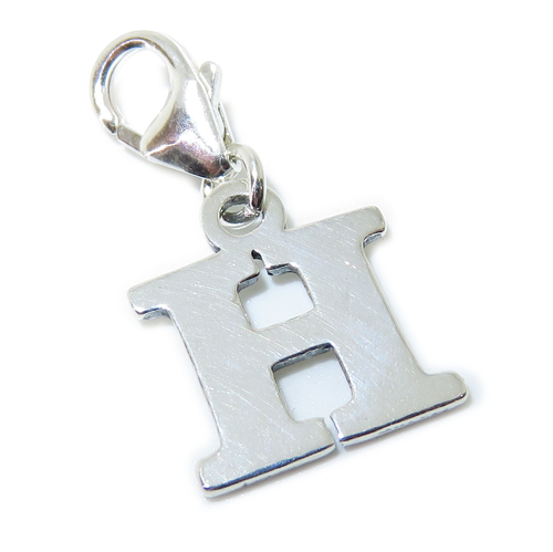 Letter H Initial sterling silver charm on lobster clip .925 x 1 Letters charms