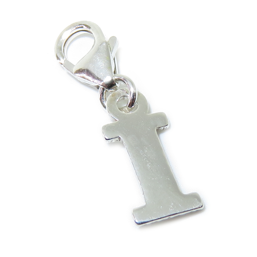 Letter I Initial sterling silver charm on lobster clip .925 x 1 Letters charms