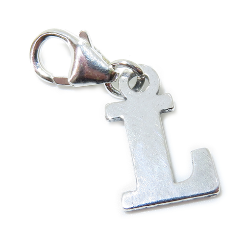 Letter L Initial sterling silver charm on lobster clip .925 x 1 Letters charms