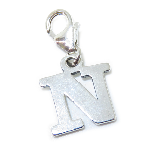 Letter N Initial sterling silver charm on lobster clip .925 x 1 Letters charms