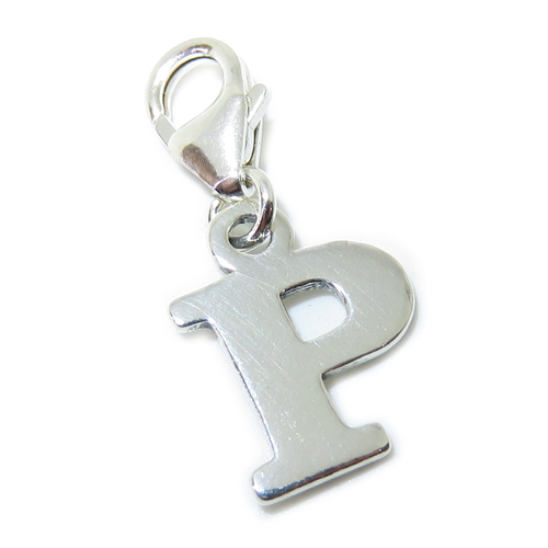 Letter P Initial sterling silver charm on lobster clip .925 x 1 Letters charms