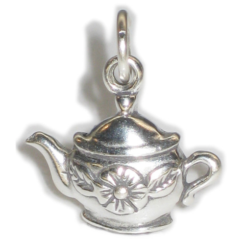 Teapot 2D sterling silver charm .925 x 1 Tea Pot charms