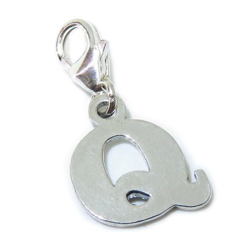 Letter Q Initial sterling silver charm on lobster clip .925 Letters charms