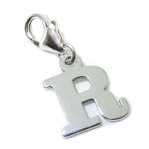 Letter R Initial sterling silver charm on lobster clip .925 x 1 Letters charms