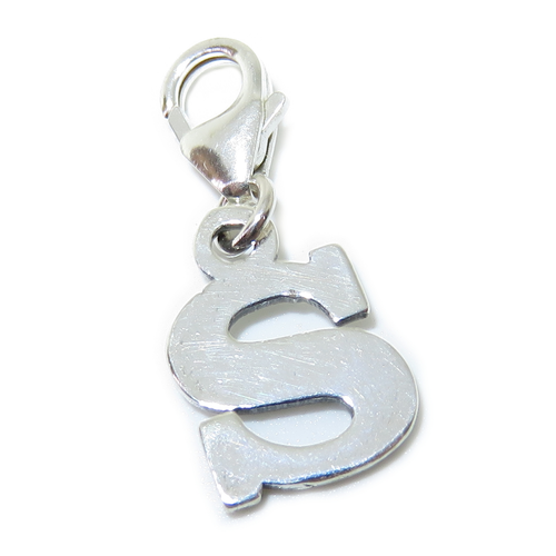 Letter S Initial sterling silver charm on lobster clip .925 x 1 Letters charms