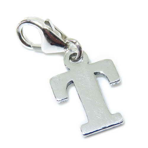 Letter T Initial sterling silver charm on lobster clip .925 x 1 Letters charms
