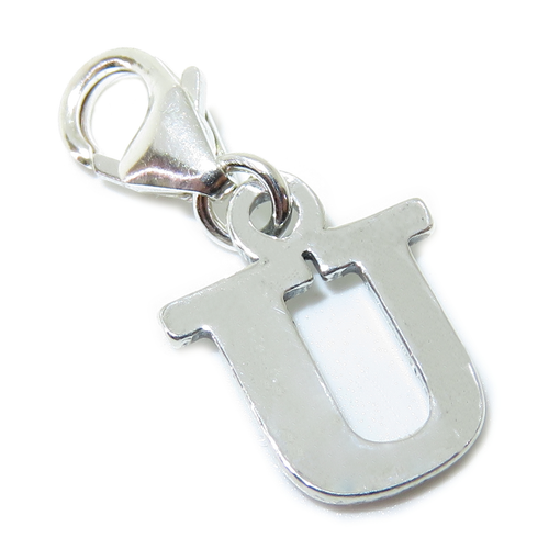 Letter U Initial sterling silver charm on lobster clip .925 x 1 Letters charms