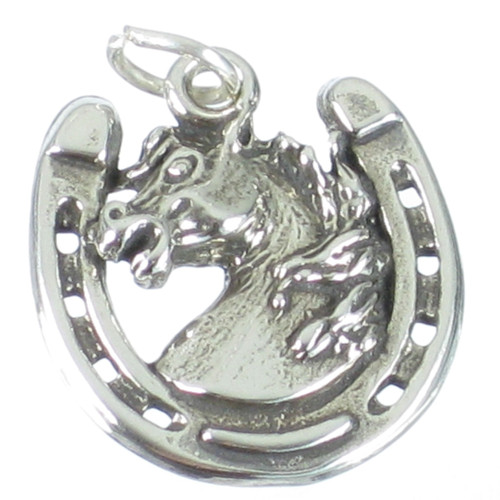 Horse Head in a Horseshoe sterling silver charm pendant .925 x 1 Horses