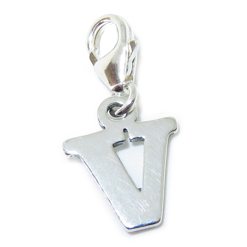Letter V Initial sterling silver charm on lobster clip .925 x 1 Letters charms
