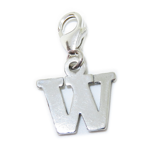 Letter W Initial sterling silver charm on lobster clip .925 x 1 Letters charms