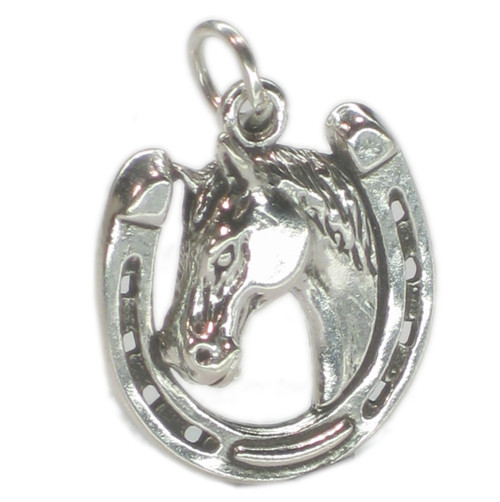 Horse head in Horseshoe sterling silver charm .925 x 1 Horses charms