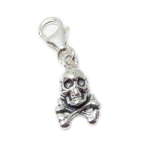Skull & Crossbones tiny sterling silver clip on charm .925 x1 Pirates charms