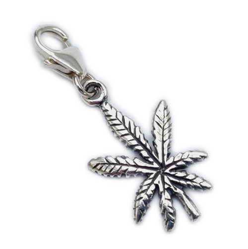 Cannabis leaf on clip sterling silver charm .925 x 1 Drug leaves charms