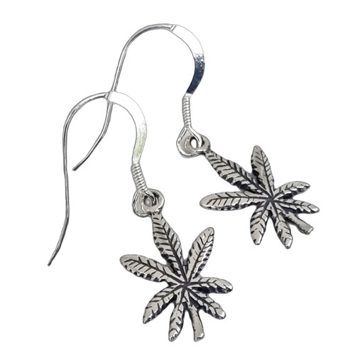 Cannabis leaf sterling silver earrings pair Drug leaves drops