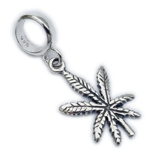 Cannabis leaf on bead fitting sterling silver charm .925 x 1 Leaves Drug charms