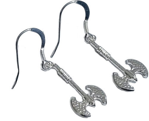 Double Headed Axe sterling silver earrings .925 x 1 pair axes drops