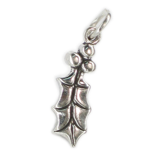 Holly leaf sterling silver charm .925 Christmas charms