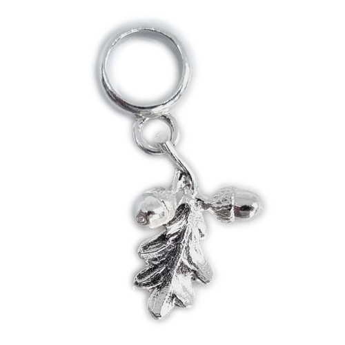 Oak Tree Leaf and acorns SMALL sterling silver bead charm .925 x 1 Mighty Oaks