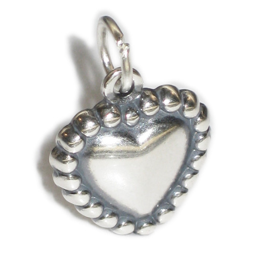 Beaded Love Heart 2D sterling silver charm .925 x1 Loving hearts charms