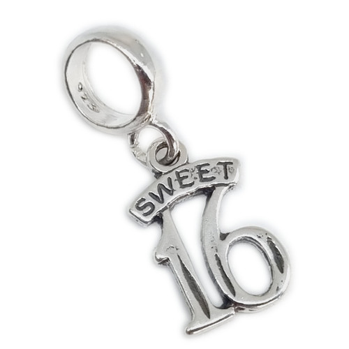 Sweet 16 Sixteen sterling silver bead charm .925 x 1 16th birthday charms