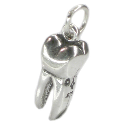 Tooth Molar sterling silver charm .925 x 1 Teeth Root Dentist charms