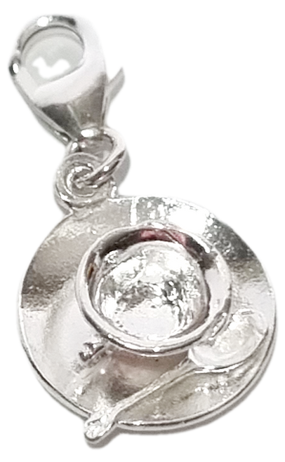 Cup with saucer & spoon sterling silver clip charm .925 x1 Drinks Tea charms