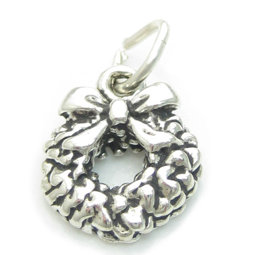 Christmas Wreath sterling silver charm .925 x 1 Xmas Wreaths charms