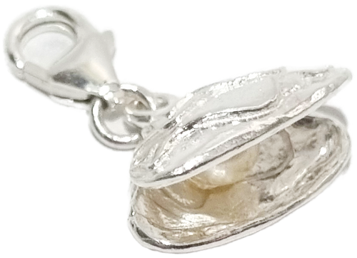 Oyster shell sterling silver clip charm .925 x 1 Oysters sea shells charms