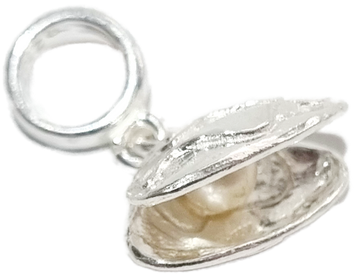 Oyster shell sterling silver bead charm .925 x 1 Oysters sea shells charms