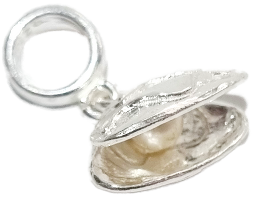 Oyster shell sterling silver bead charm .925 x 1 Oysters sea shells charms
