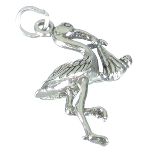 Stork with a baby sterling silver charm .925 Storks Babies charms