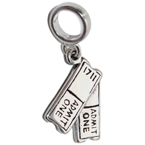 Tickets sterling silver bead charm .925 x 1 Cinema Film Theatre Ticket charms