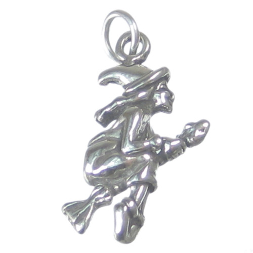 Witch on Broomstick sterling silver charm .925 Witches charms