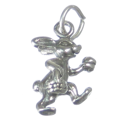Easter Bunny Rabbit with Egg sterling silver charm .925 charms