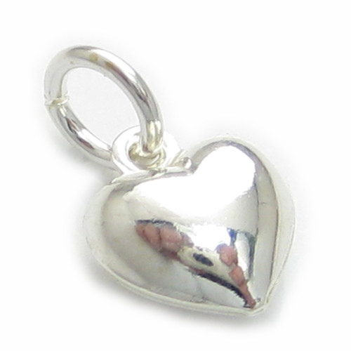 Tiny puffed hollow heart sterling silver charm .925 x 1 Love charms