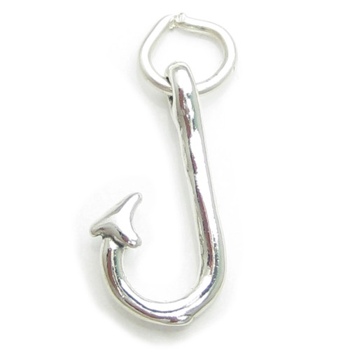 Fish Hook sterling silver charm .925 x 1 Fisherman Fishing Hooks charms