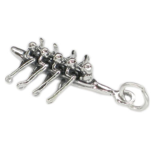 Four rowers and a cox in boat sterling silver charm .925 Sculling